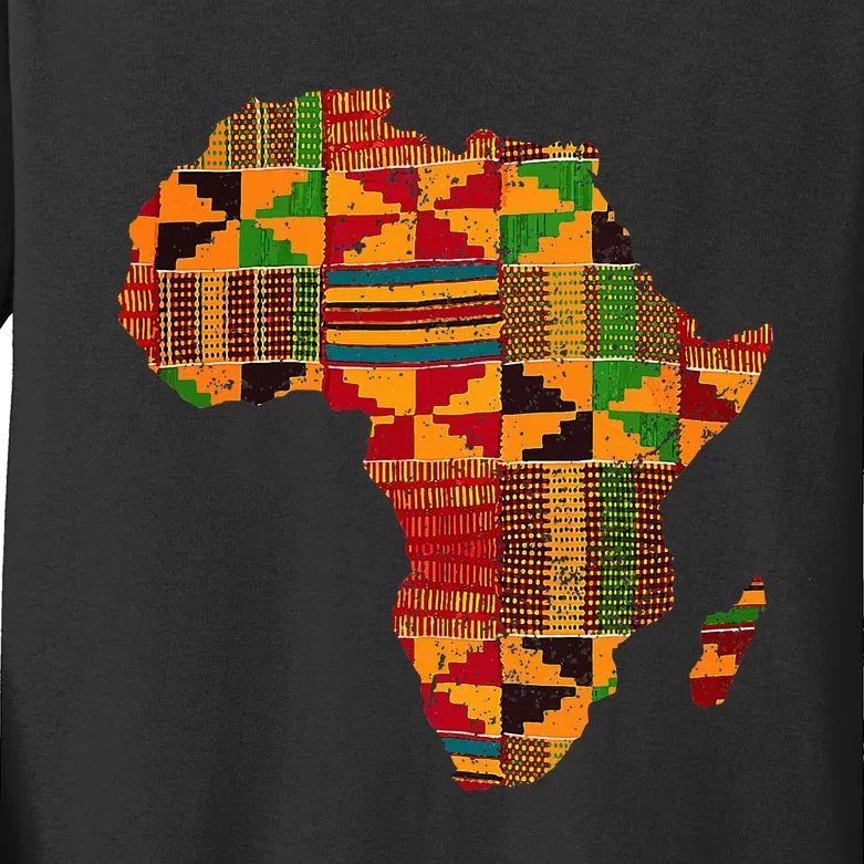 Cool Africa Map Kente Cloth Gift For African Lover Kids Long Sleeve Shirt