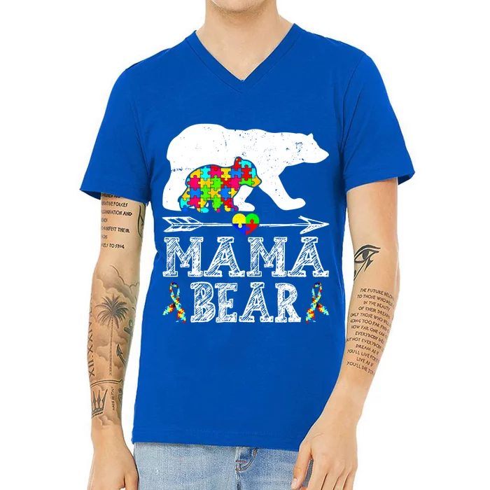 Cute Autism Mama Bear Awareness Family Lover Gift V-Neck T-Shirt