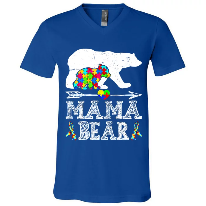 Cute Autism Mama Bear Awareness Family Lover Gift V-Neck T-Shirt