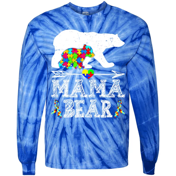 Cute Autism Mama Bear Awareness Family Lover Gift Tie-Dye Long Sleeve Shirt