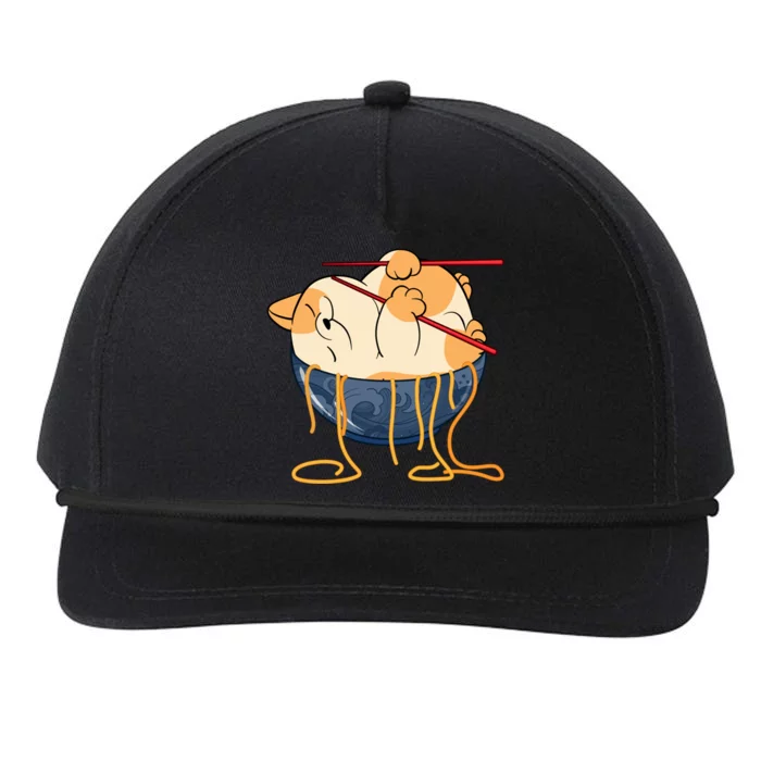 Cute Anime Merch Cat Design Japanese Ramen Noodle Snapback Five-Panel Rope Hat