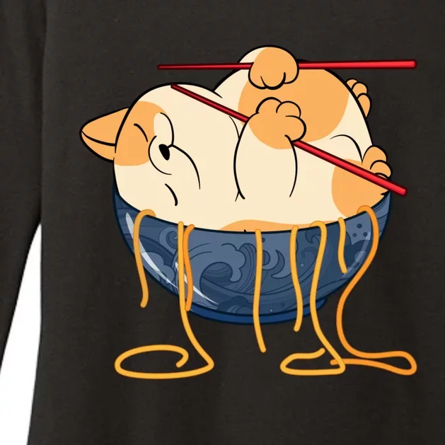 Cute Anime Merch Cat Design Japanese Ramen Noodle Womens CVC Long Sleeve Shirt