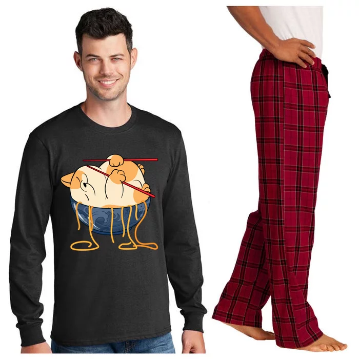 Cute Anime Merch Cat Design Japanese Ramen Noodle Long Sleeve Pajama Set