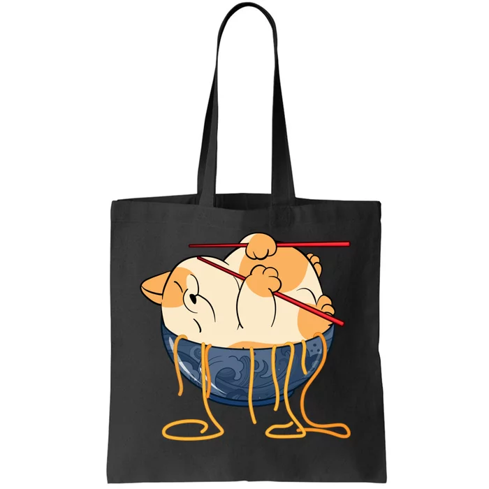 Cute Anime Merch Cat Design Japanese Ramen Noodle Tote Bag