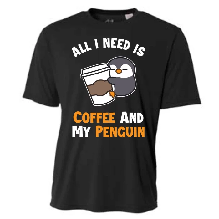 Coffee And My Penguin Sea Bird King Emperor Penguin Meaningful Gift Cooling Performance Crew T-Shirt