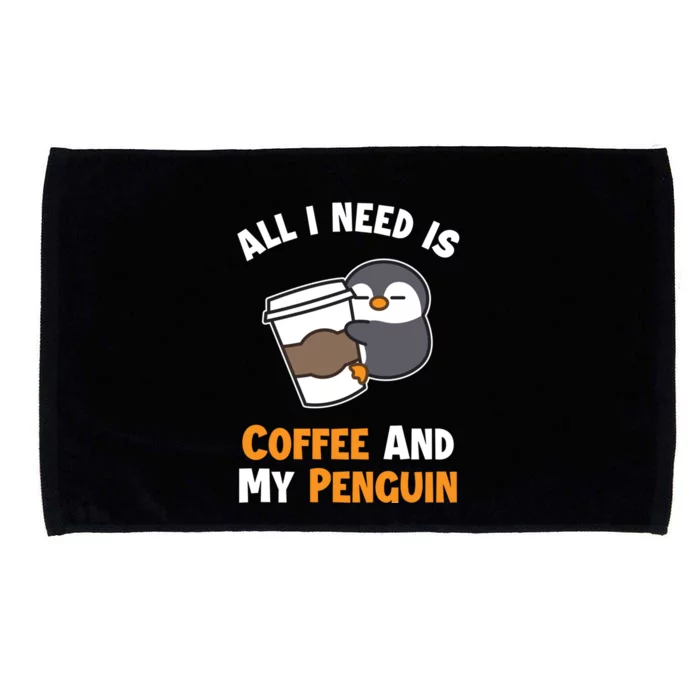 Coffee And My Penguin Sea Bird King Emperor Penguin Gift Microfiber Hand Towel