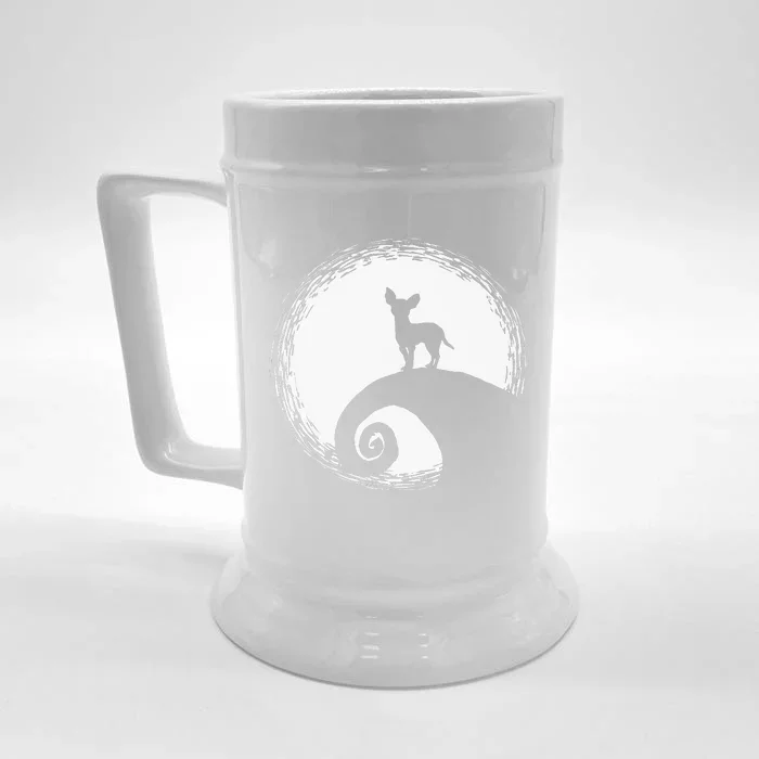 Chihuahua And Moon Halloween Funny For Dog Lover Front & Back Beer Stein