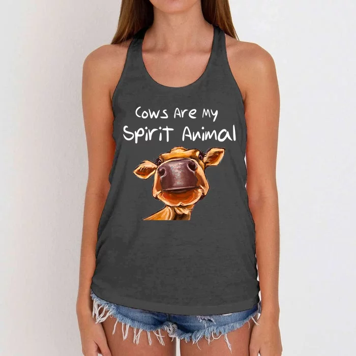 Cows Are My Spirit Animal Cute Cow Saying For Cow Lovers Women's Knotted Racerback Tank