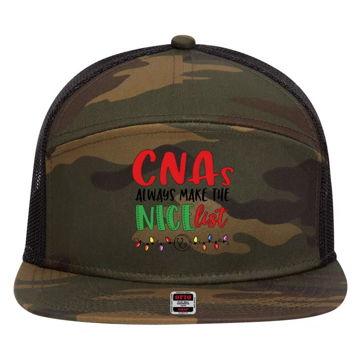 Cnas Always Make The Nice List Nurse Christmas Cna 7 Panel Mesh Trucker Snapback Hat