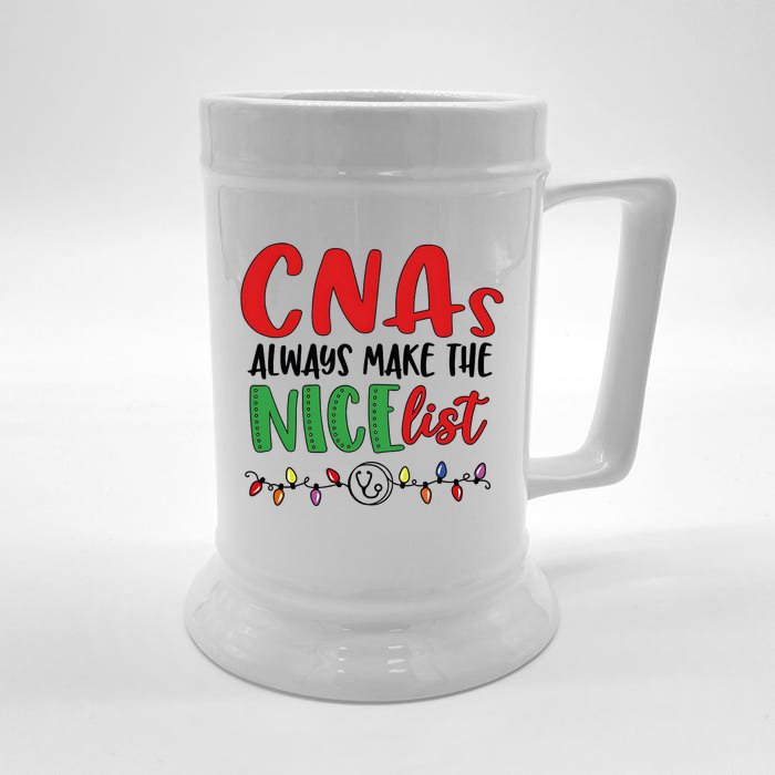 Cnas Always Make The Nice List Nurse Christmas Cna Front & Back Beer Stein