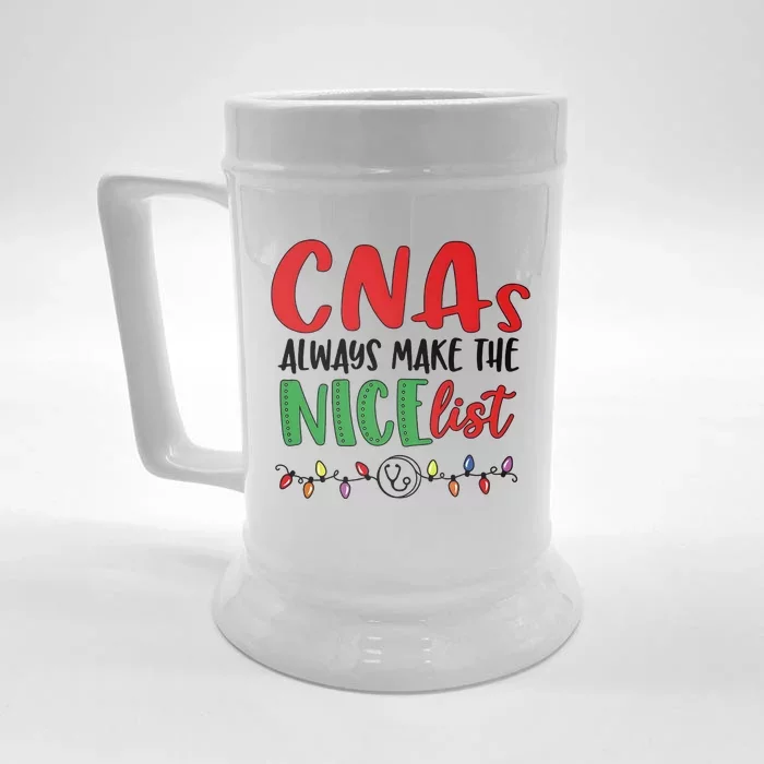 Cnas Always Make The Nice List Nurse Christmas Cna Front & Back Beer Stein