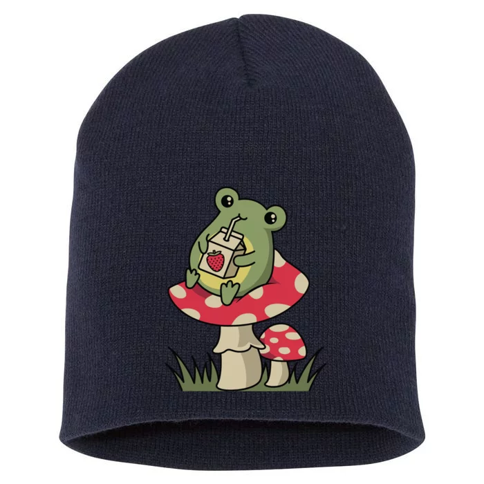 Cottagecore Aesthetic Mushroom Frog Goblincore Mycology Short Acrylic Beanie