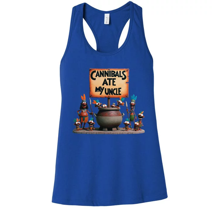 Cannibals Ate My Uncle Biden And Trump Political Satire Women's Racerback Tank