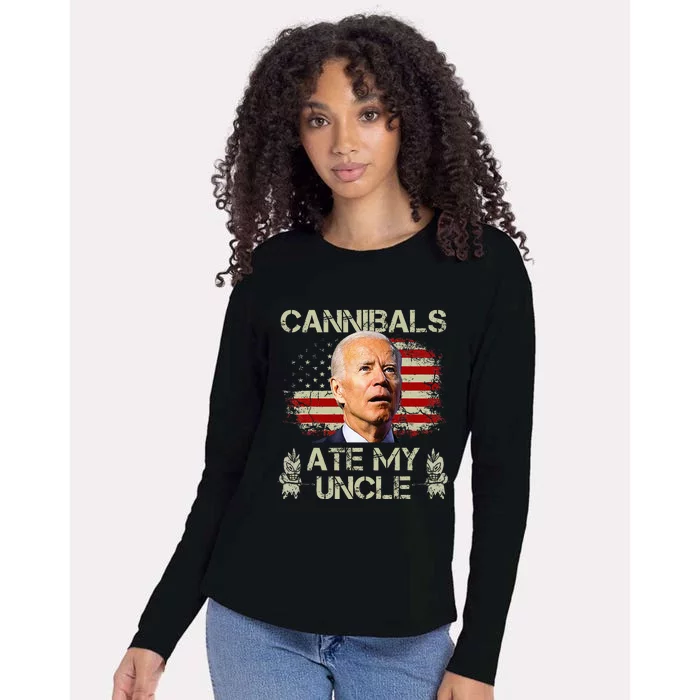 Cannibals Ate My Uncle Biden Trump Womens Cotton Relaxed Long Sleeve T-Shirt