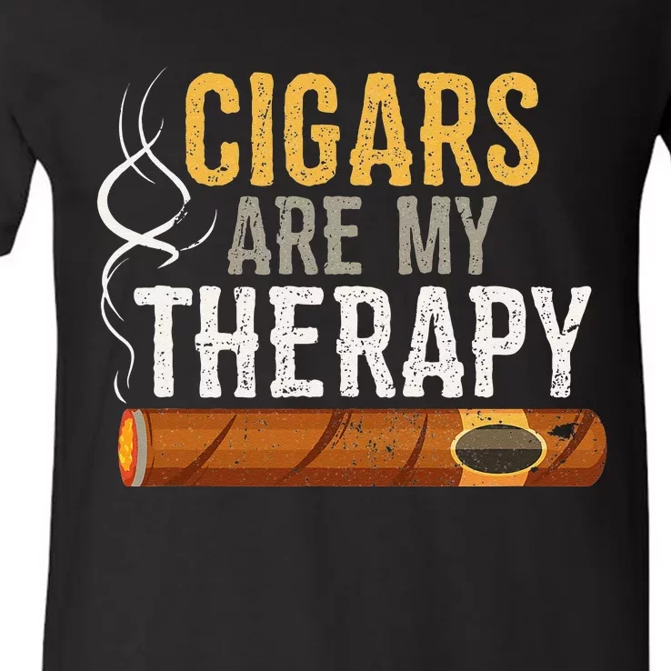 Cigars Are My Therapy Funny Humor Smoking Lover V-Neck T-Shirt