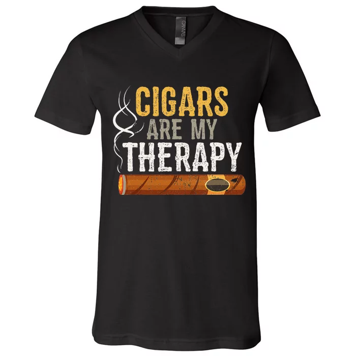 Cigars Are My Therapy Funny Humor Smoking Lover V-Neck T-Shirt