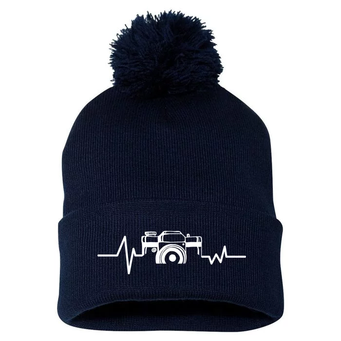 Camera Photographer Heartbeat Pom Pom 12in Knit Beanie