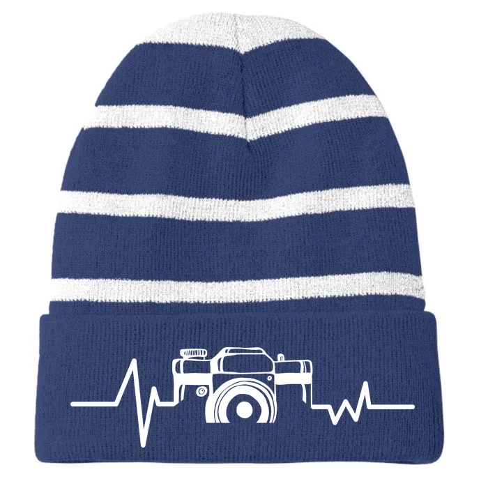 Camera Photographer Heartbeat Striped Beanie with Solid Band