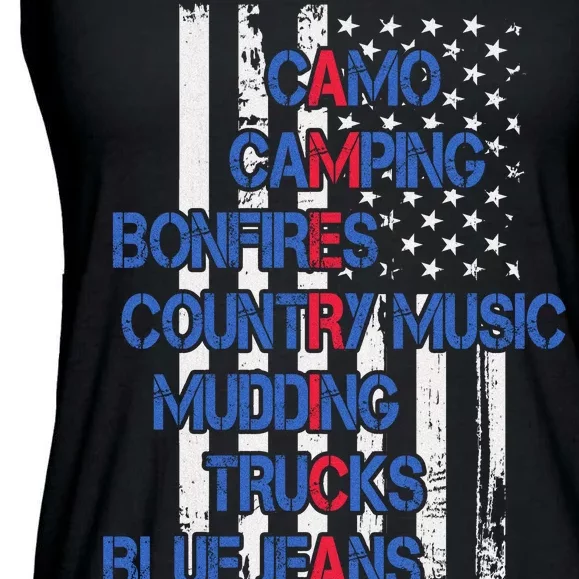 Camo Camping Bonfires Country Music Mudding  Trucks Blue Jeans Ladies Essential Flowy Tank