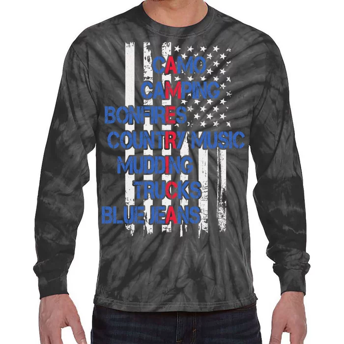 Camo Camping Bonfires Country Music Mudding  Trucks Blue Jeans Tie-Dye Long Sleeve Shirt