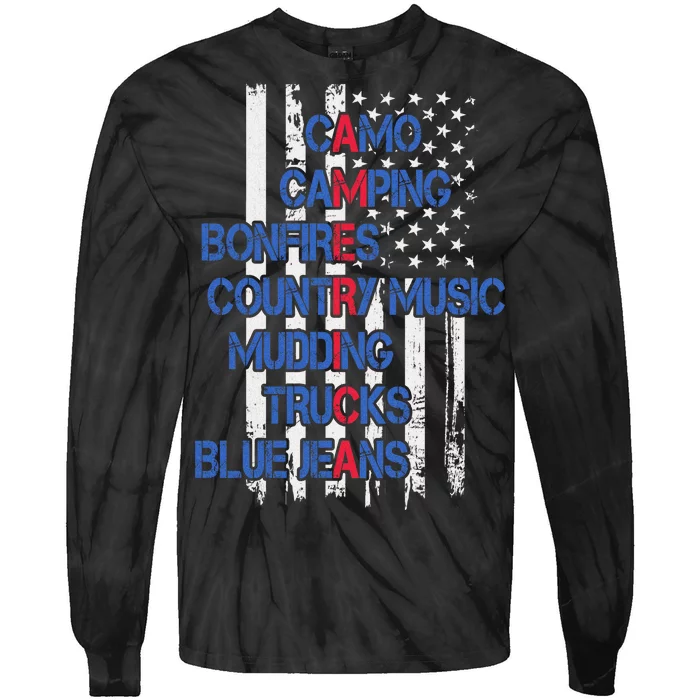 Camo Camping Bonfires Country Music Mudding  Trucks Blue Jeans Tie-Dye Long Sleeve Shirt