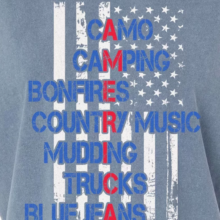 Camo Camping Bonfires Country Music Mudding  Trucks Blue Jeans Garment-Dyed Women's Muscle Tee