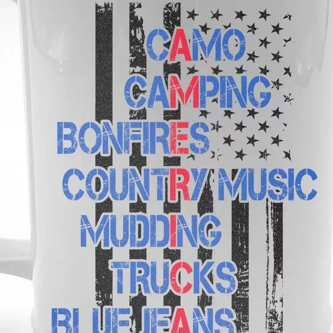 Camo Camping Bonfires Country Music Mudding  Trucks Blue Jeans Front & Back Beer Stein