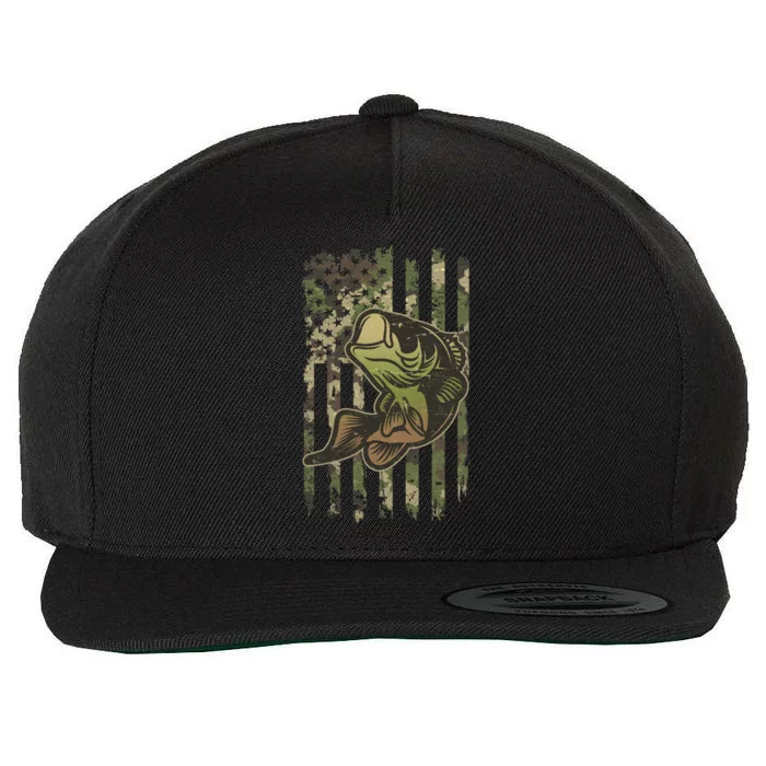 Camouflage American Flag Fishing Camo Wool Snapback Cap