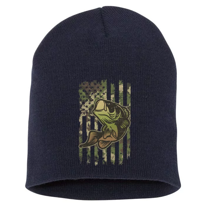 Camouflage American Flag Fishing Camo Short Acrylic Beanie