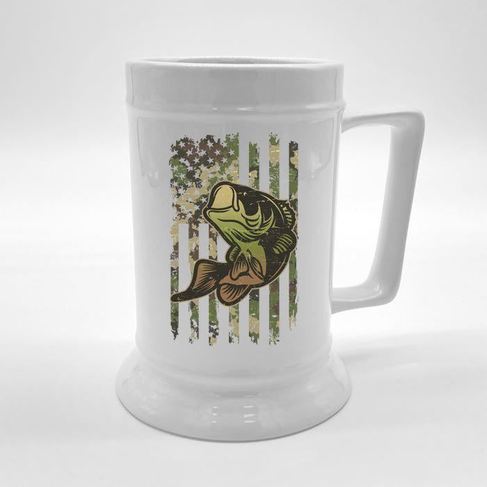 Camouflage American Flag Fishing Camo Front & Back Beer Stein