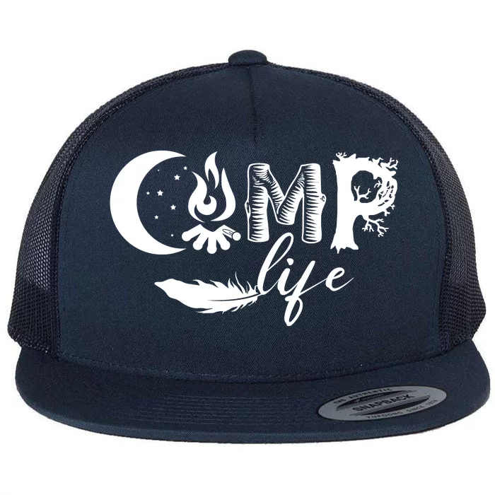 Camp Life Cute Camping Nature Logo Flat Bill Trucker Hat