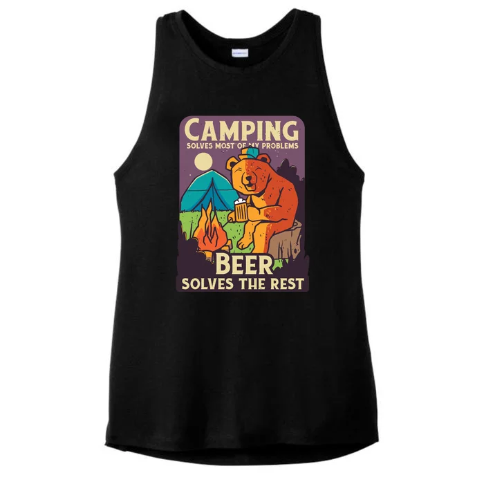 Camping And Beer Funny Ladies Tri-Blend Wicking Tank