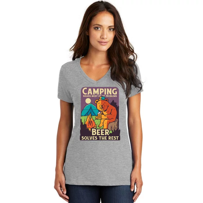 Camping And Beer Funny Women's V-Neck T-Shirt