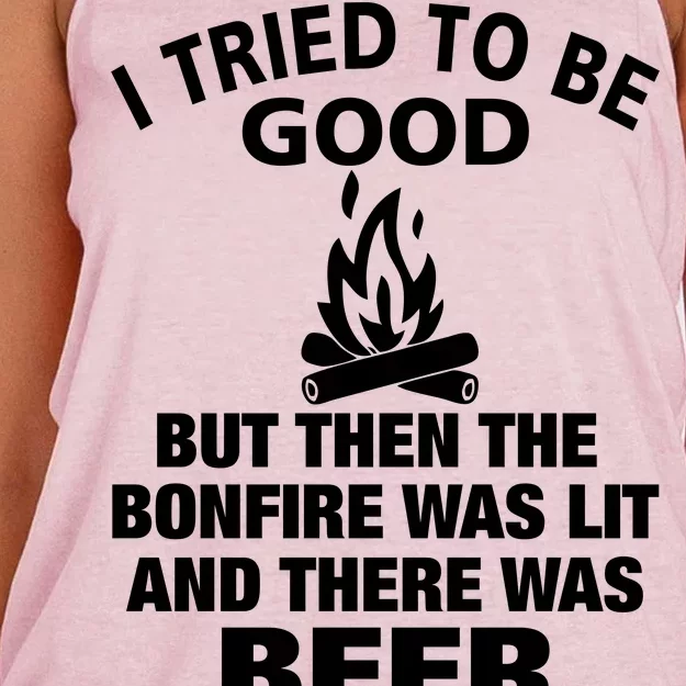 Camping Bonfire And Beer Women's Knotted Racerback Tank