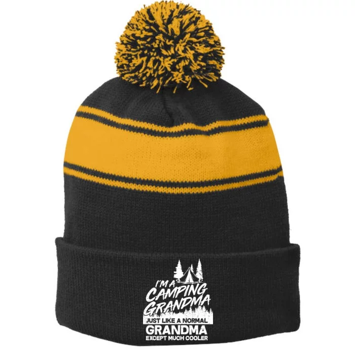 Camping Grandma Stripe Pom Pom Beanie