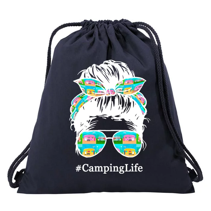 Camping Life Messy Hair Drawstring Bag