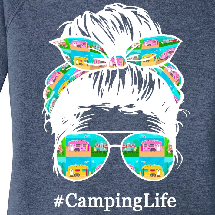 Camping Life Messy Hair Women's Perfect Tri Tunic Long Sleeve Shirt