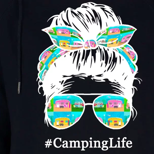 Camping Life Messy Hair Womens Funnel Neck Pullover Hood