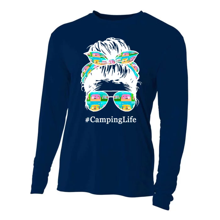 Camping Life Messy Hair Cooling Performance Long Sleeve Crew