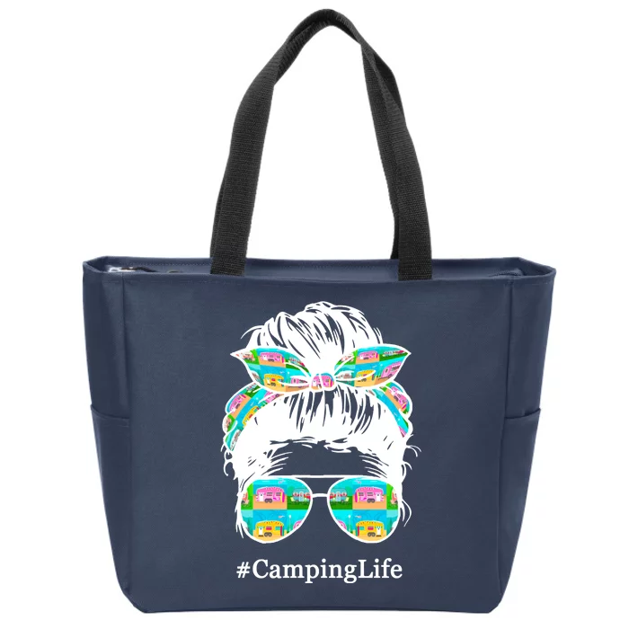 Camping Life Messy Hair Zip Tote Bag