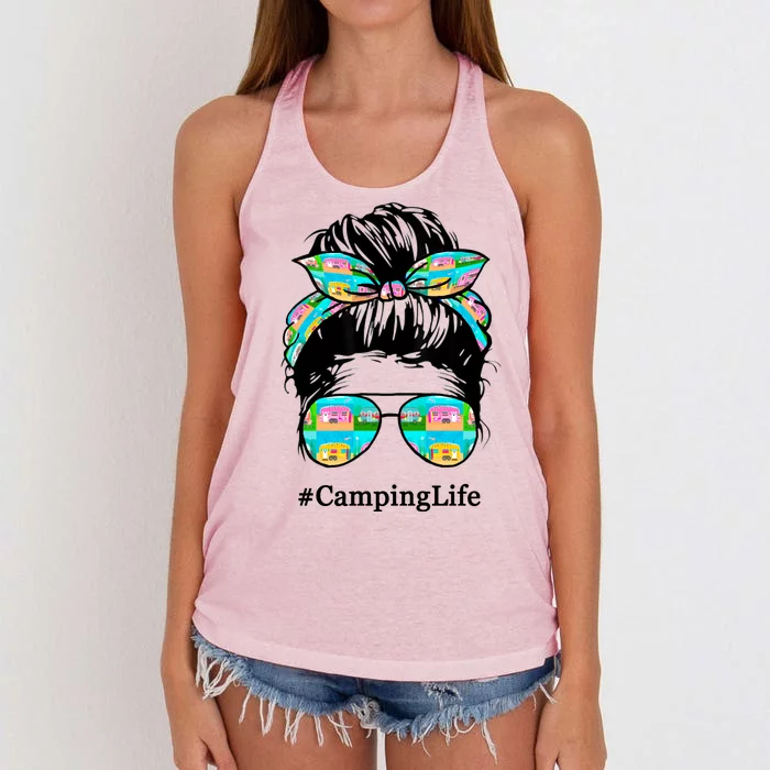 Camping Life Messy Hair Women's Knotted Racerback Tank