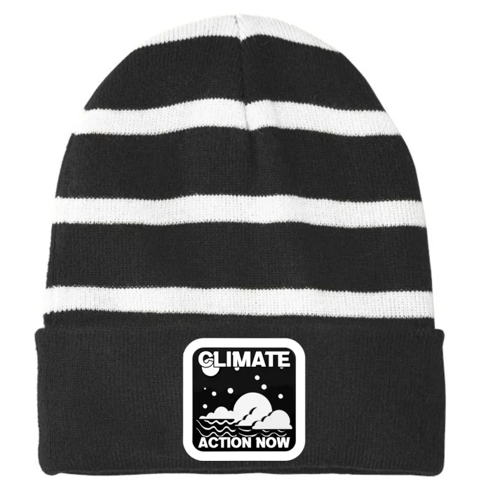 Climate Action Now Graphic Striped Beanie with Solid Band