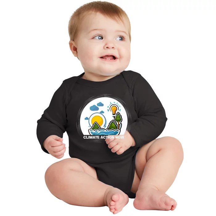 Climate Action Now Graphic Baby Long Sleeve Bodysuit