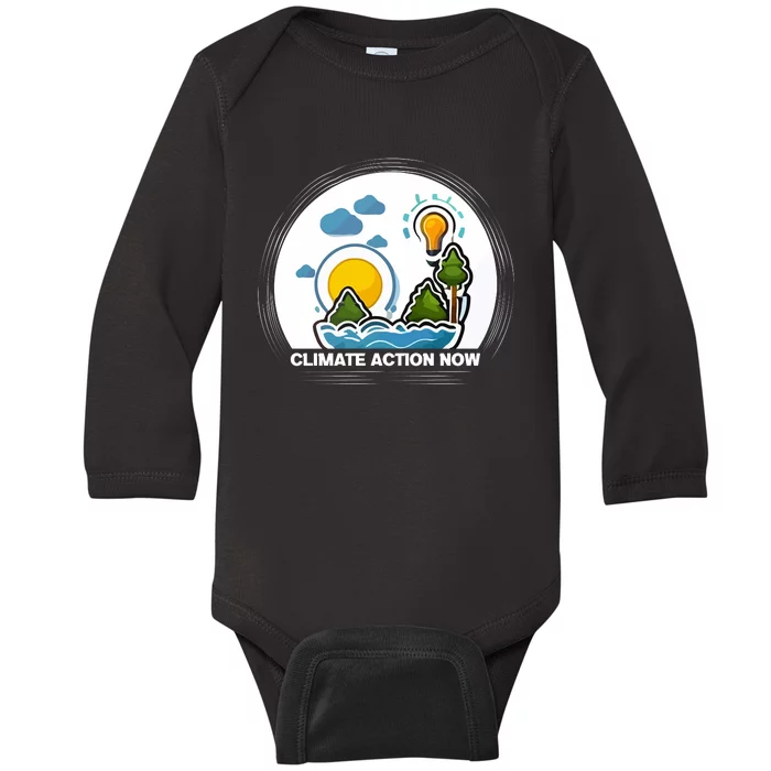 Climate Action Now Graphic Baby Long Sleeve Bodysuit