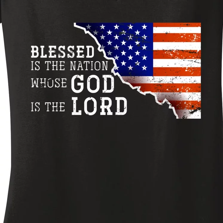 Christian American Nation Us Flag Holy Bible Verse Prayer Women's V-Neck T-Shirt