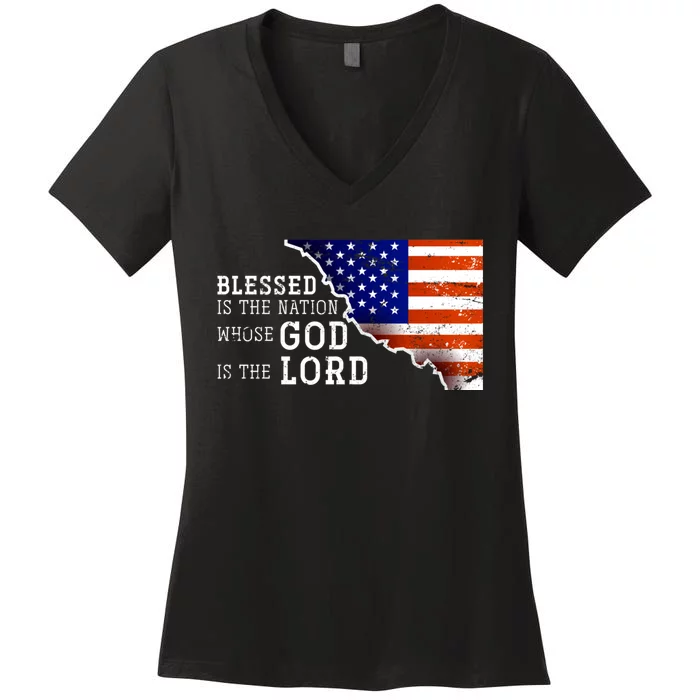 Christian American Nation Us Flag Holy Bible Verse Prayer Women's V-Neck T-Shirt