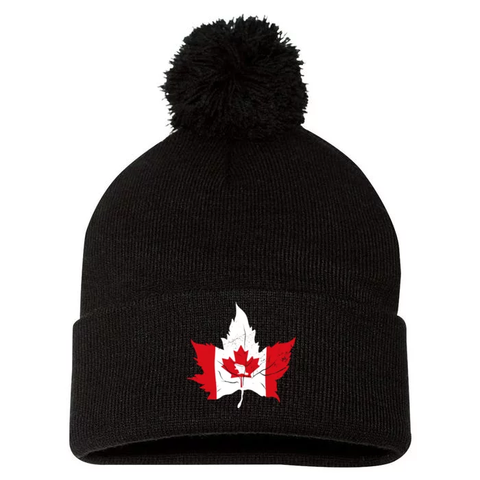 Canada Maple Leaf Flaf Pom Pom 12in Knit Beanie