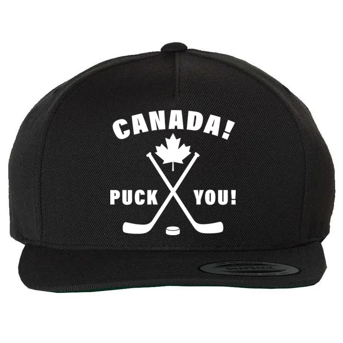 Canada Puck You Hockey Wool Snapback Cap