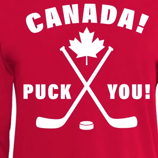 Canada Puck You Hockey Womens Cotton Relaxed Long Sleeve T-Shirt