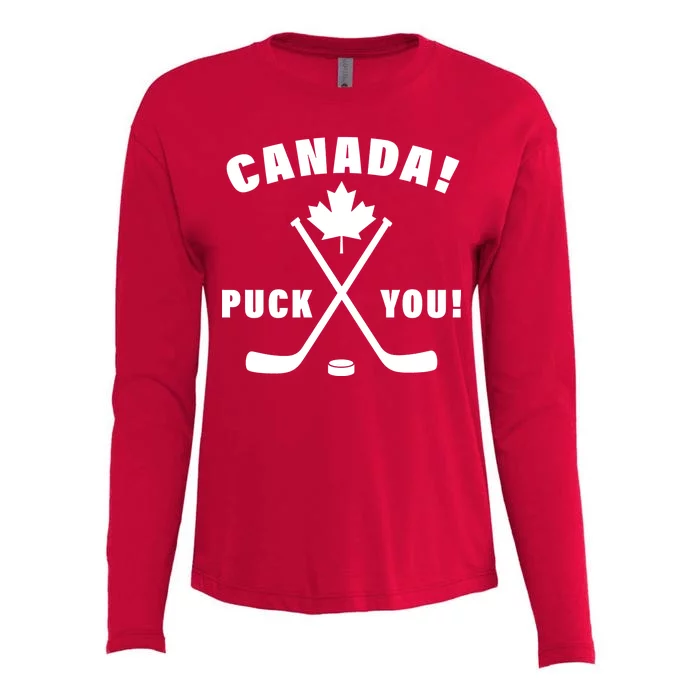 Canada Puck You Hockey Womens Cotton Relaxed Long Sleeve T-Shirt